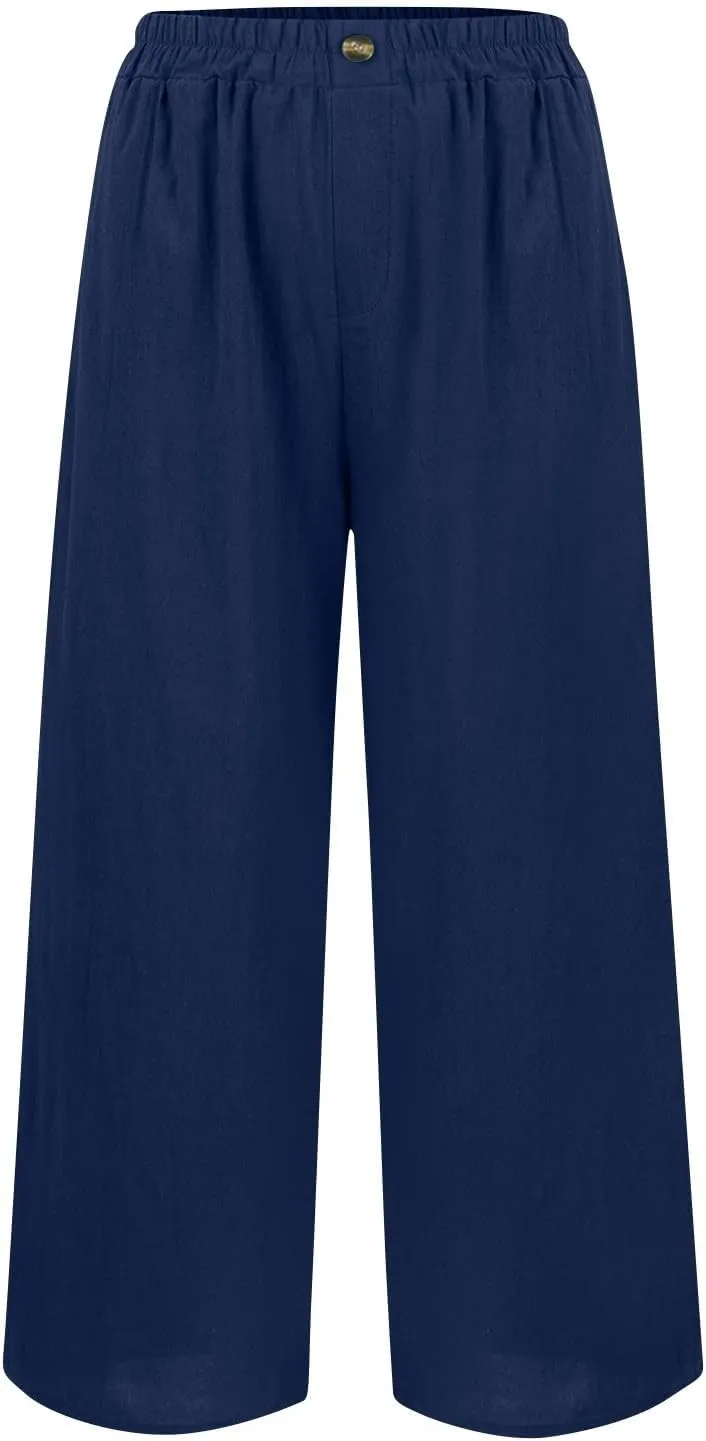 Linen Pants for Women Summer Lightweight Casual Loose Beach Long High Waisted Beach Harem Trousers with Pockets