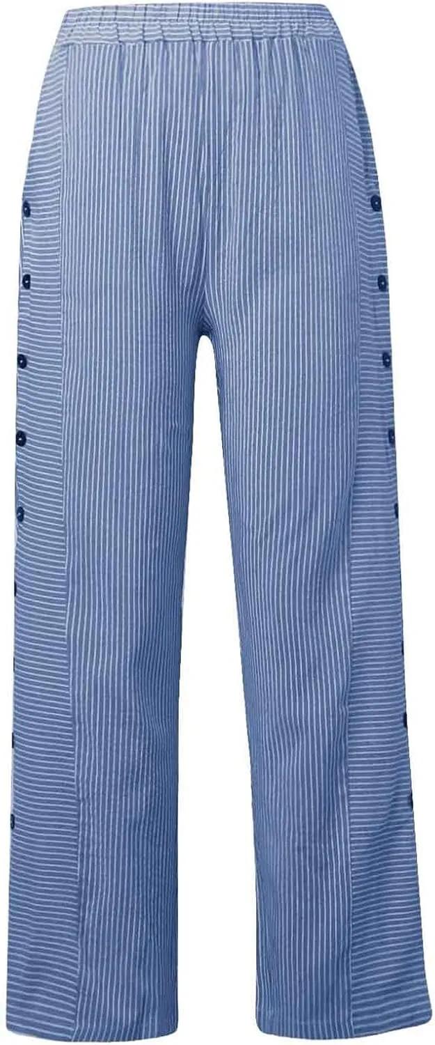 Linen Pants Women Ladies Casual Summer Loose Solid Color Boho Plus Size High Waist Linen Pants Cotton Comfy Lounge Trousers