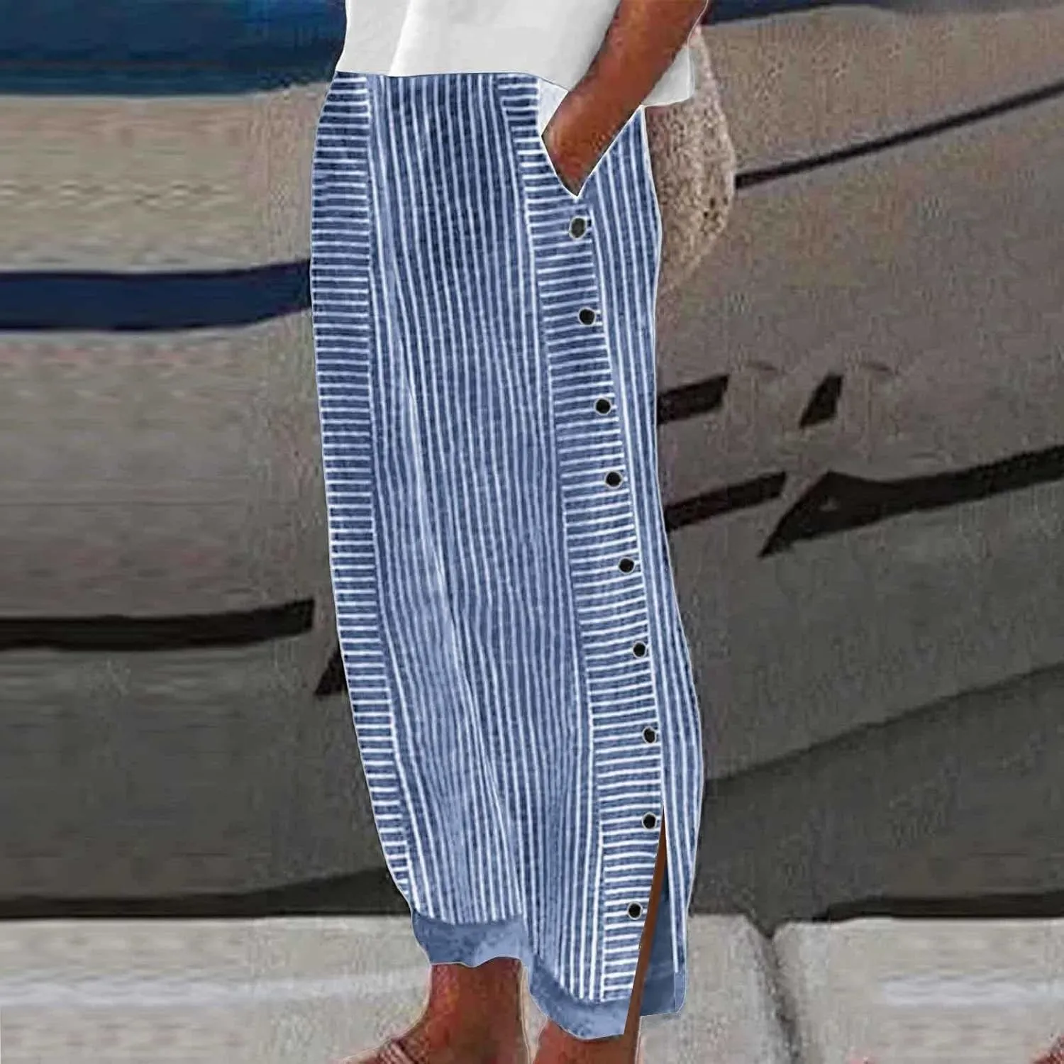 Linen Pants Women Ladies Casual Summer Loose Solid Color Boho Plus Size High Waist Linen Pants Cotton Comfy Lounge Trousers