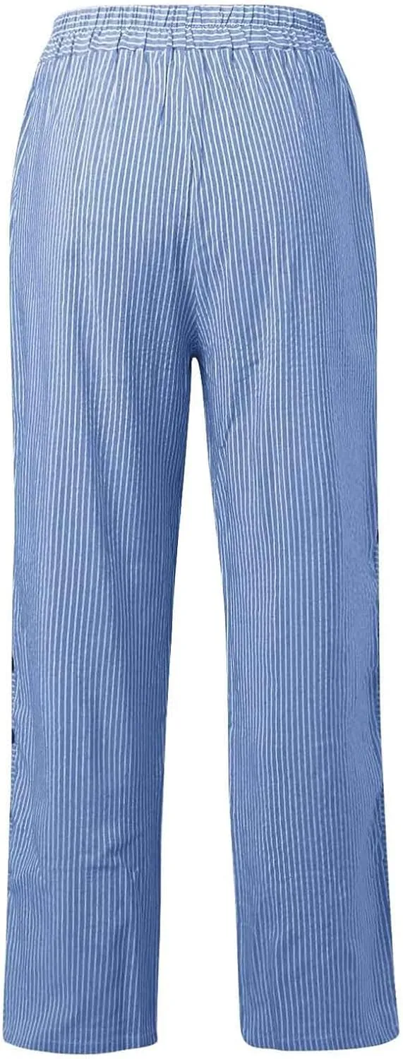 Linen Pants Women Ladies Casual Summer Loose Solid Color Boho Plus Size High Waist Linen Pants Cotton Comfy Lounge Trousers