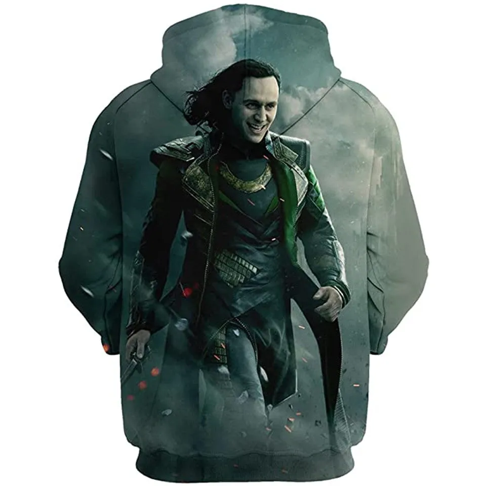 LoKi Hoodie Mens 3D Printed Green Pullover Sweatshirt Cosplay Costume