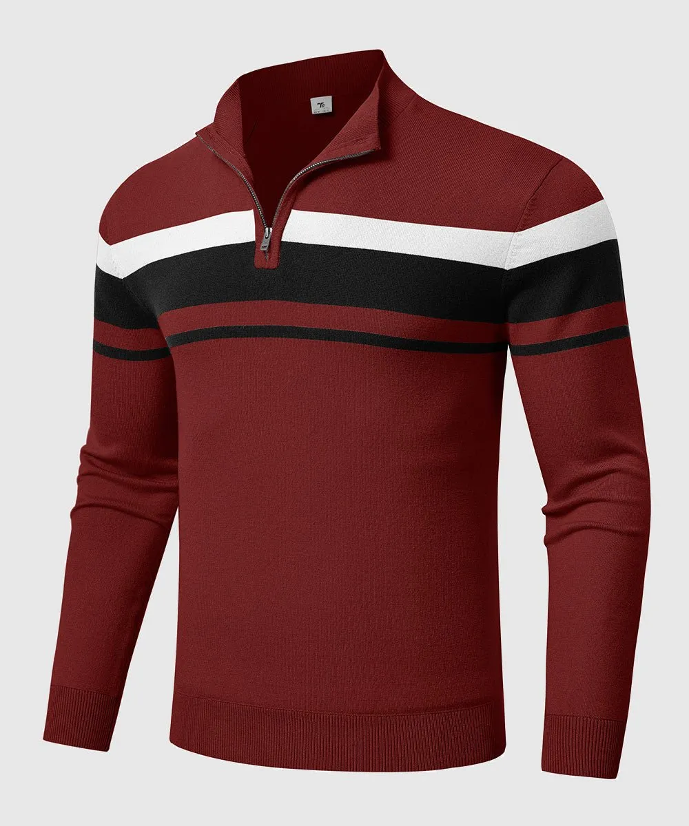 Men's 1/4 Zip Stripe Pullover Polo Sweaters