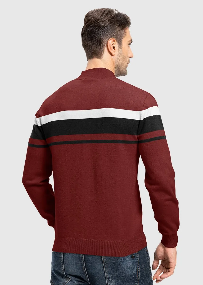 Men's 1/4 Zip Stripe Pullover Polo Sweaters