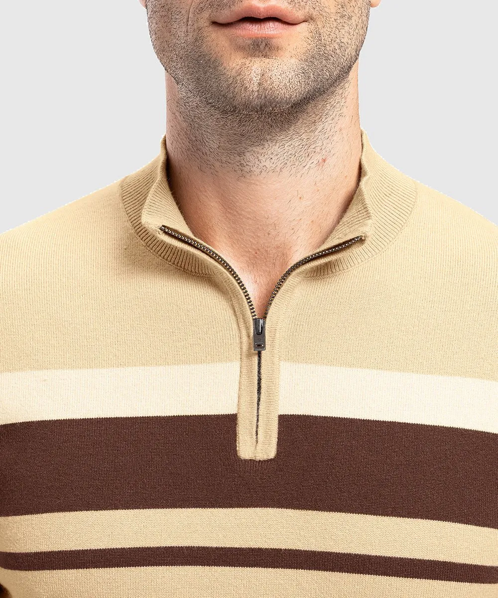 Men's 1/4 Zip Stripe Pullover Polo Sweaters
