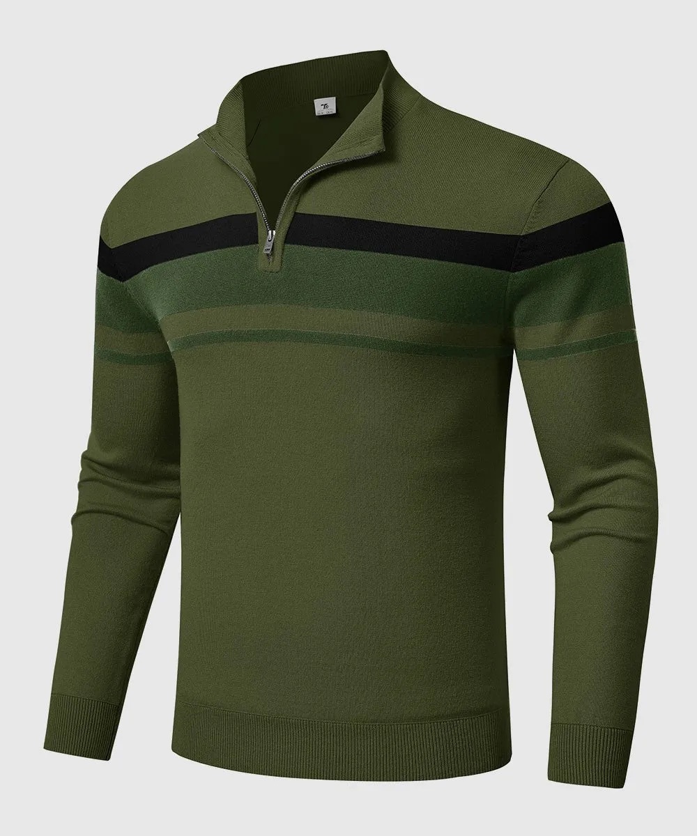 Men's 1/4 Zip Stripe Pullover Polo Sweaters