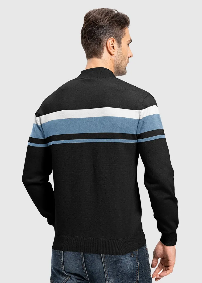 Men's 1/4 Zip Stripe Pullover Polo Sweaters