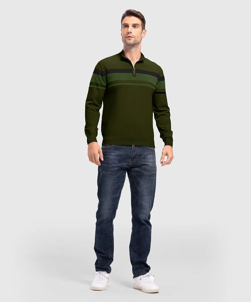 Men's 1/4 Zip Stripe Pullover Polo Sweaters