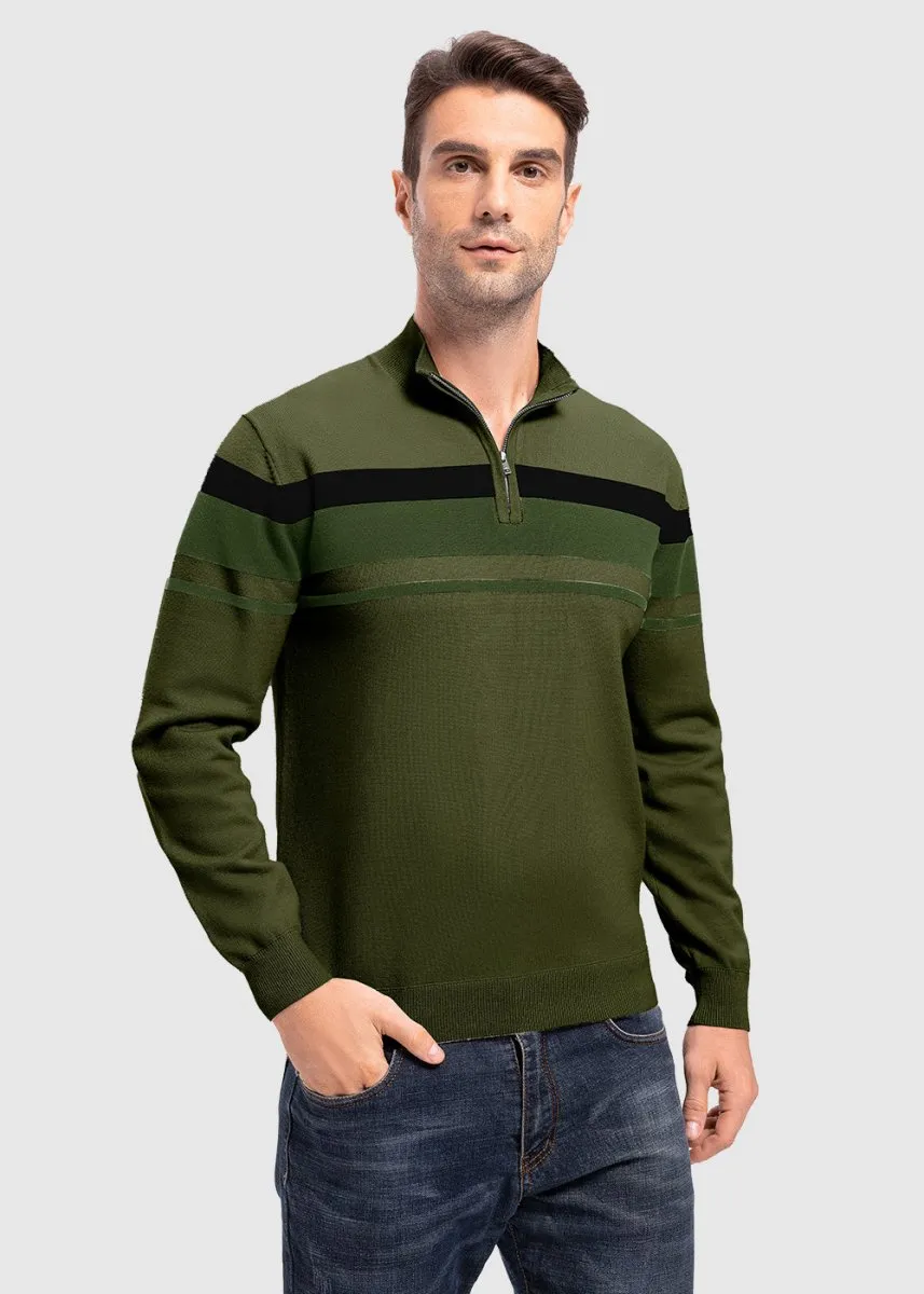 Men's 1/4 Zip Stripe Pullover Polo Sweaters