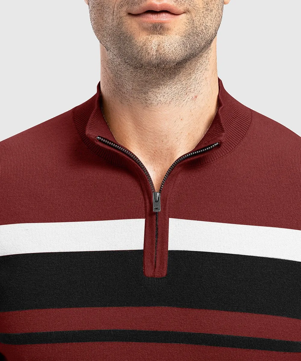 Men's 1/4 Zip Stripe Pullover Polo Sweaters