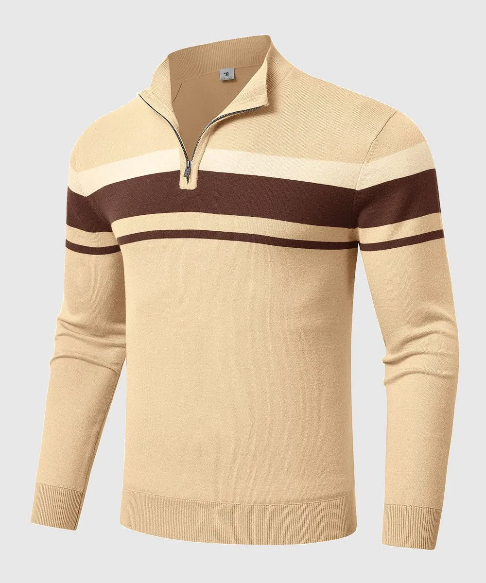 Men's 1/4 Zip Stripe Pullover Polo Sweaters