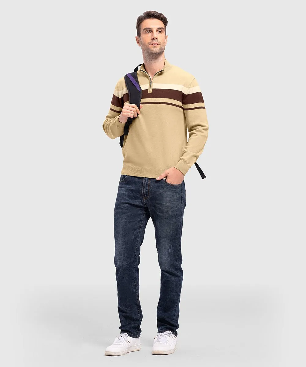 Men's 1/4 Zip Stripe Pullover Polo Sweaters