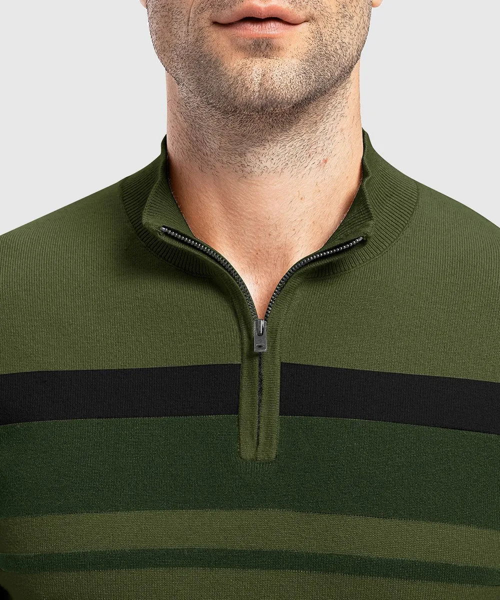 Men's 1/4 Zip Stripe Pullover Polo Sweaters