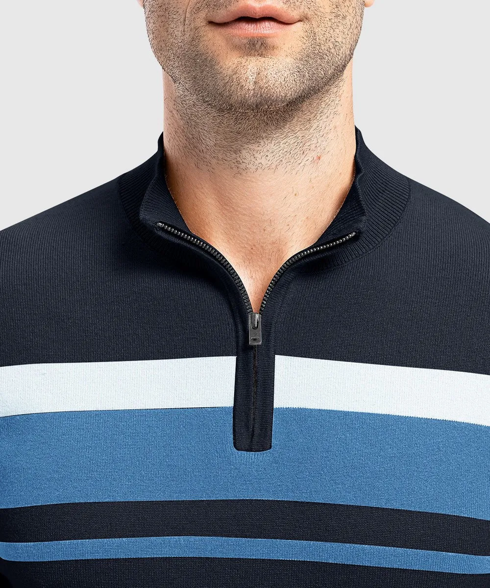 Men's 1/4 Zip Stripe Pullover Polo Sweaters