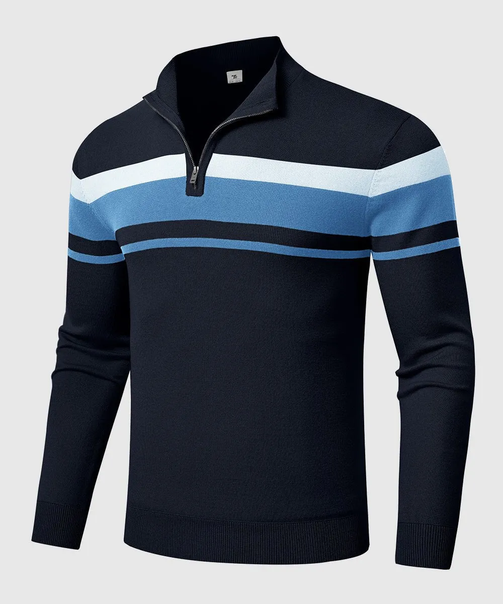 Men's 1/4 Zip Stripe Pullover Polo Sweaters