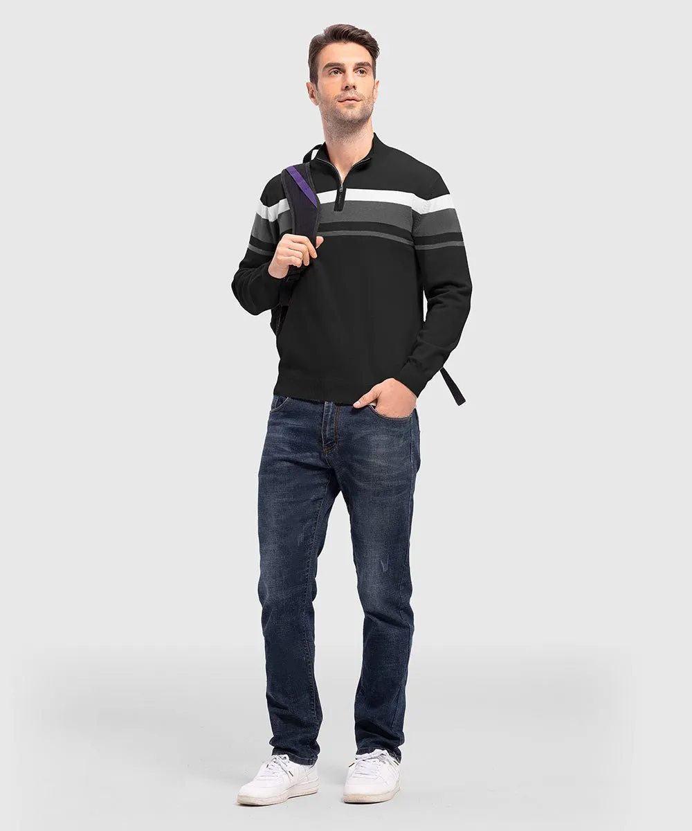 Men's 1/4 Zip Stripe Pullover Polo Sweaters