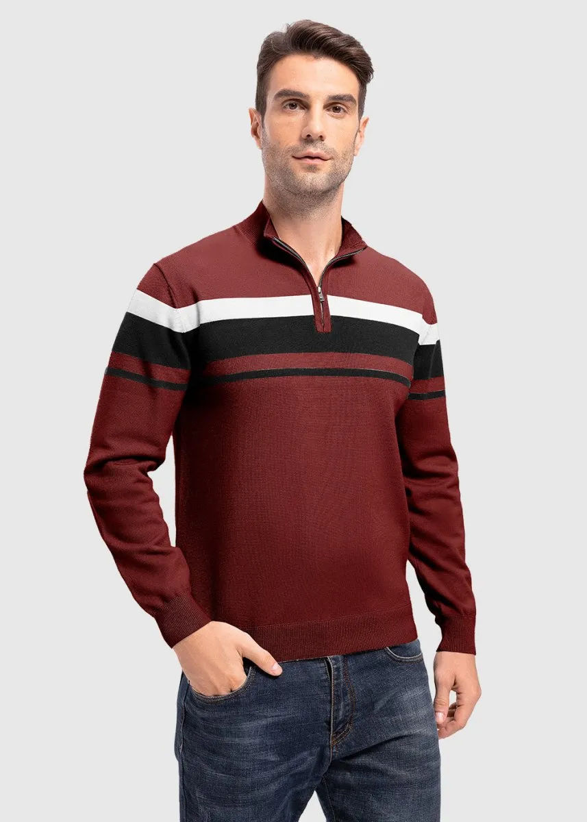Men's 1/4 Zip Stripe Pullover Polo Sweaters