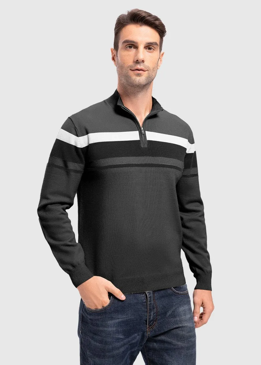 Men's 1/4 Zip Stripe Pullover Polo Sweaters