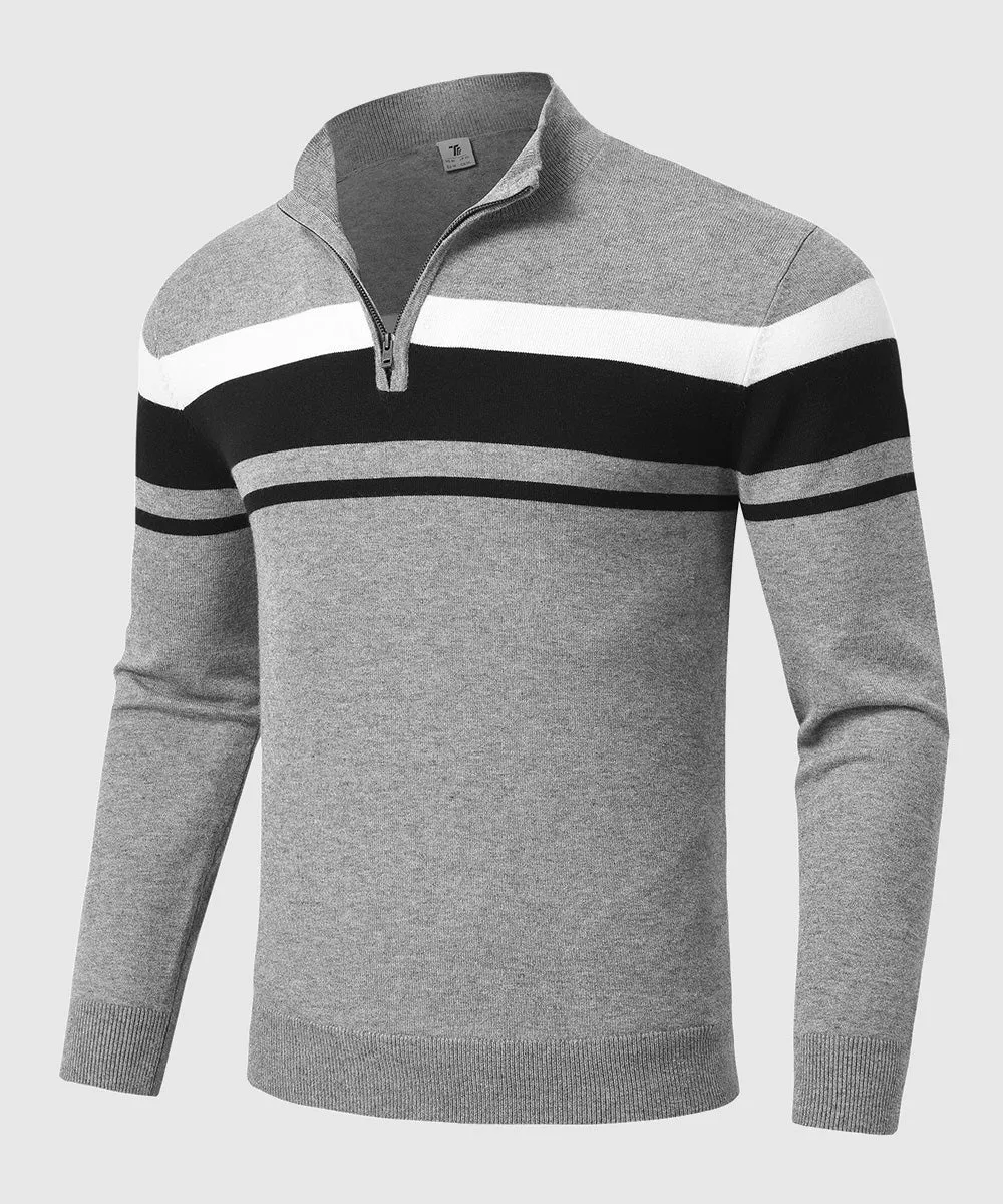 Men's 1/4 Zip Stripe Pullover Polo Sweaters