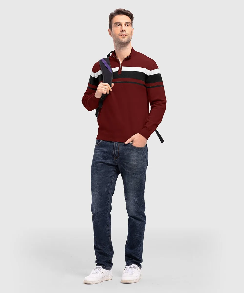 Men's 1/4 Zip Stripe Pullover Polo Sweaters