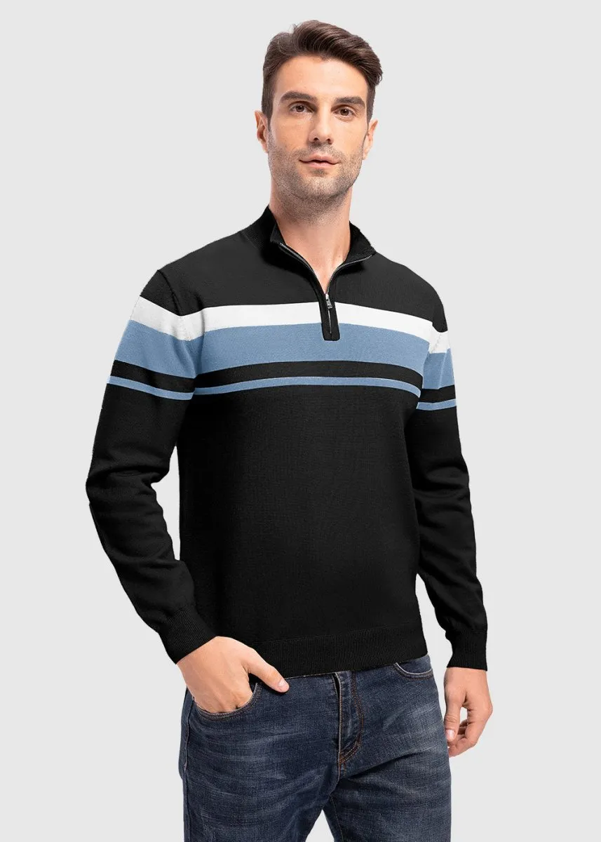 Men's 1/4 Zip Stripe Pullover Polo Sweaters