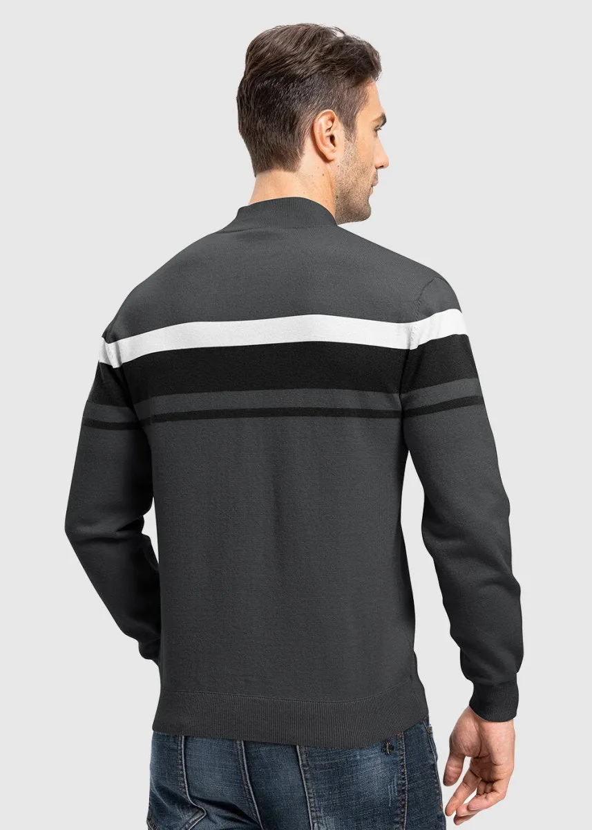 Men's 1/4 Zip Stripe Pullover Polo Sweaters