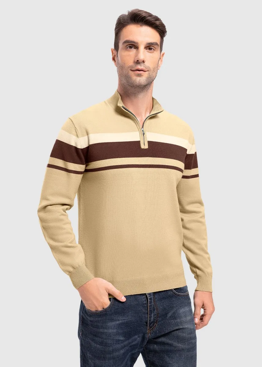 Men's 1/4 Zip Stripe Pullover Polo Sweaters
