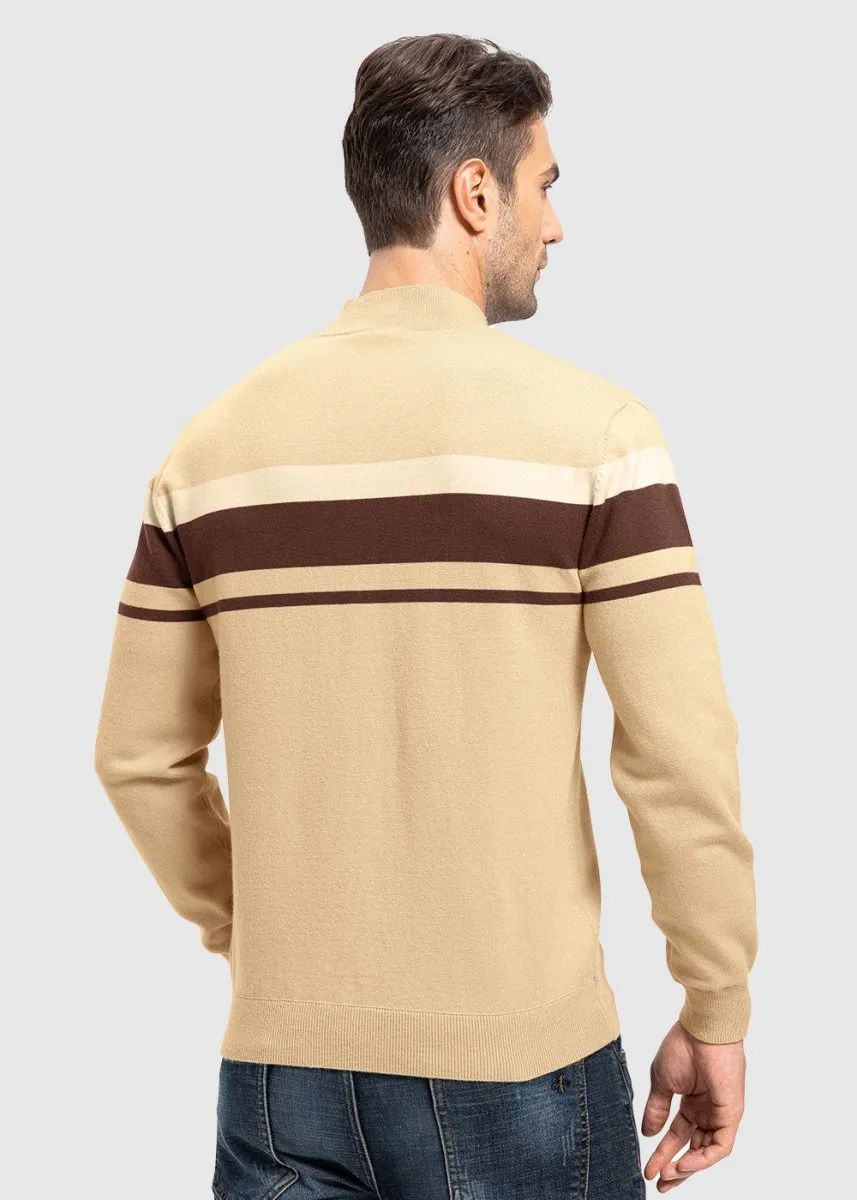 Men's 1/4 Zip Stripe Pullover Polo Sweaters