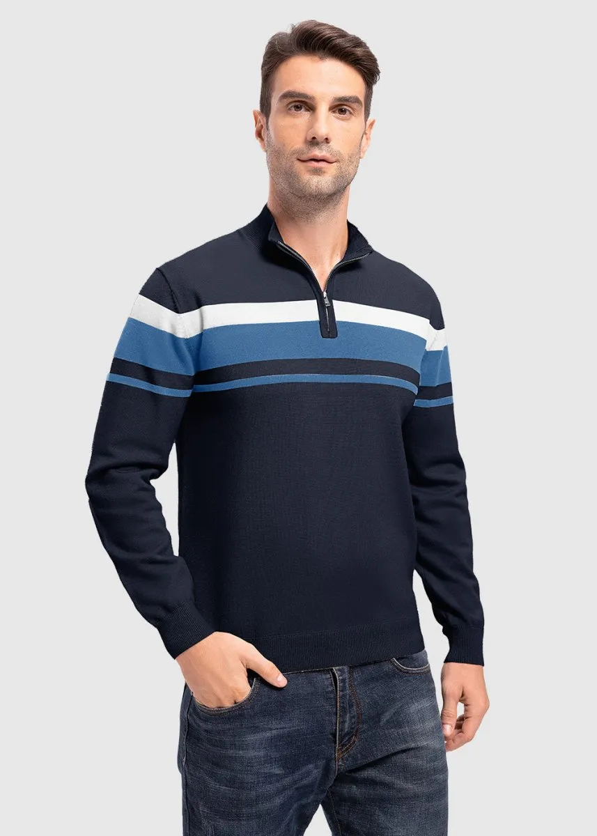 Men's 1/4 Zip Stripe Pullover Polo Sweaters