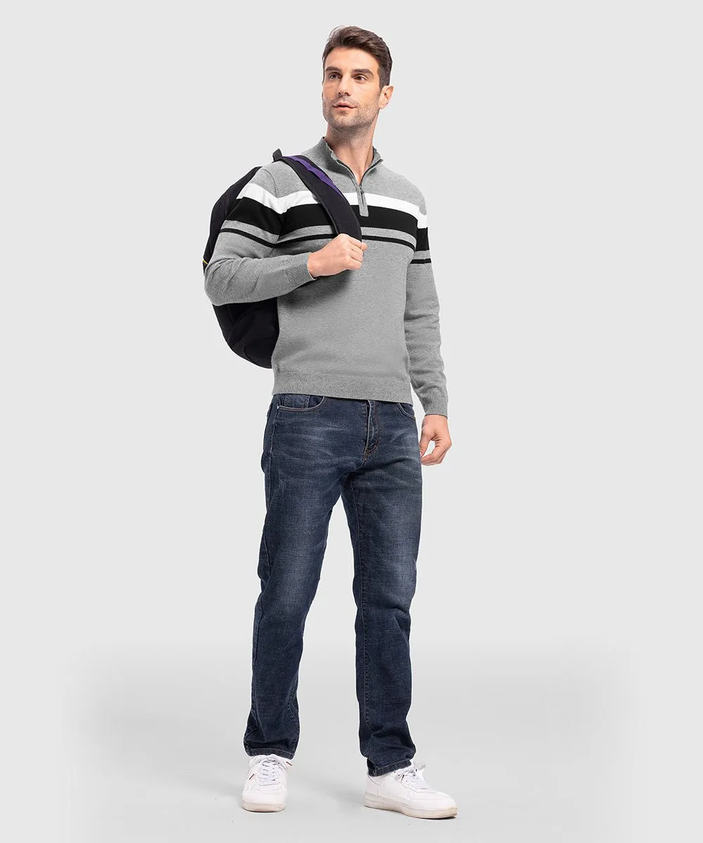Men's 1/4 Zip Stripe Pullover Polo Sweaters