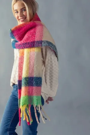 Multi Stripe Fringe Cozy Scarf