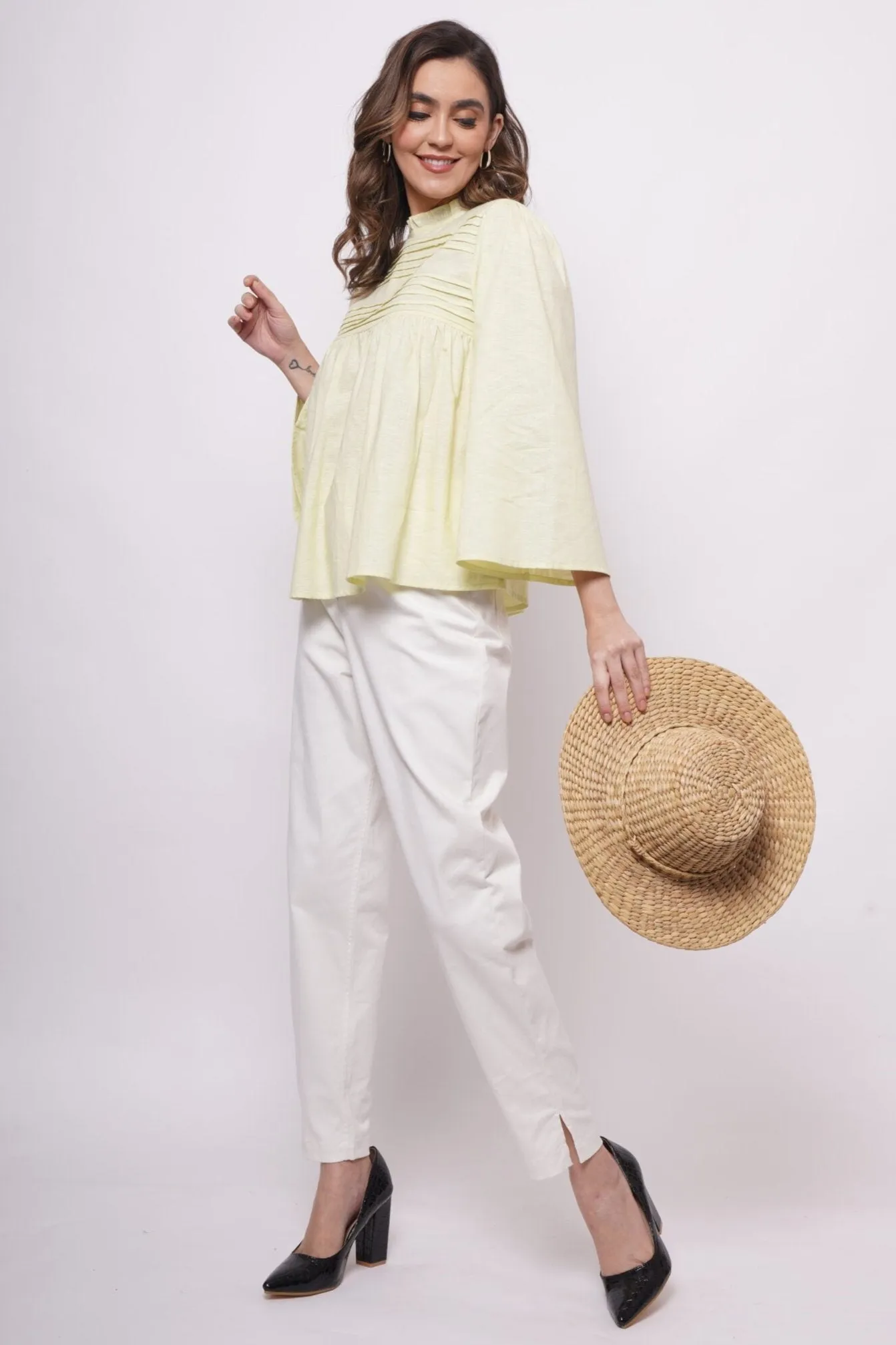 Office Wear Pintuck Mint Green Top