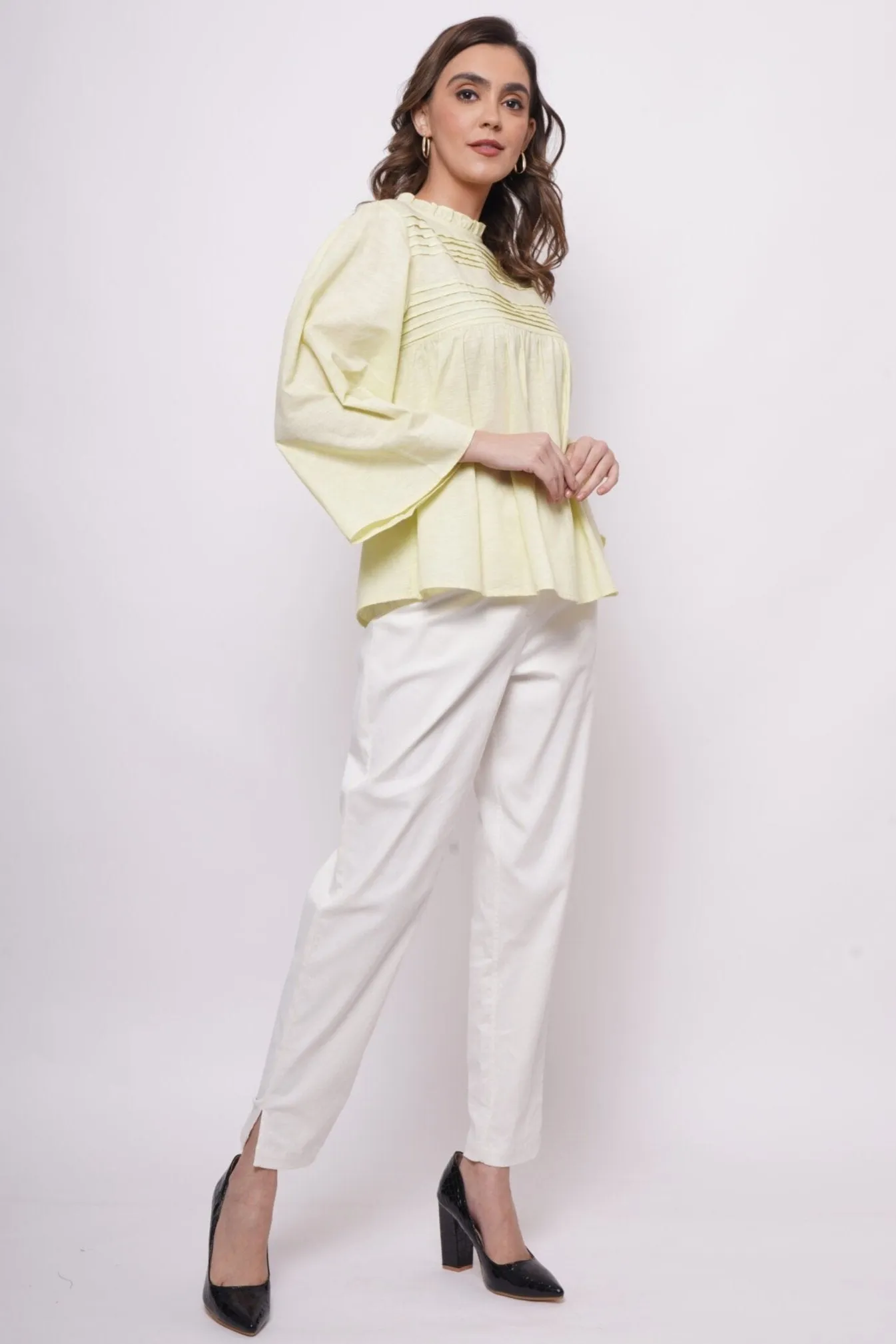 Office Wear Pintuck Mint Green Top