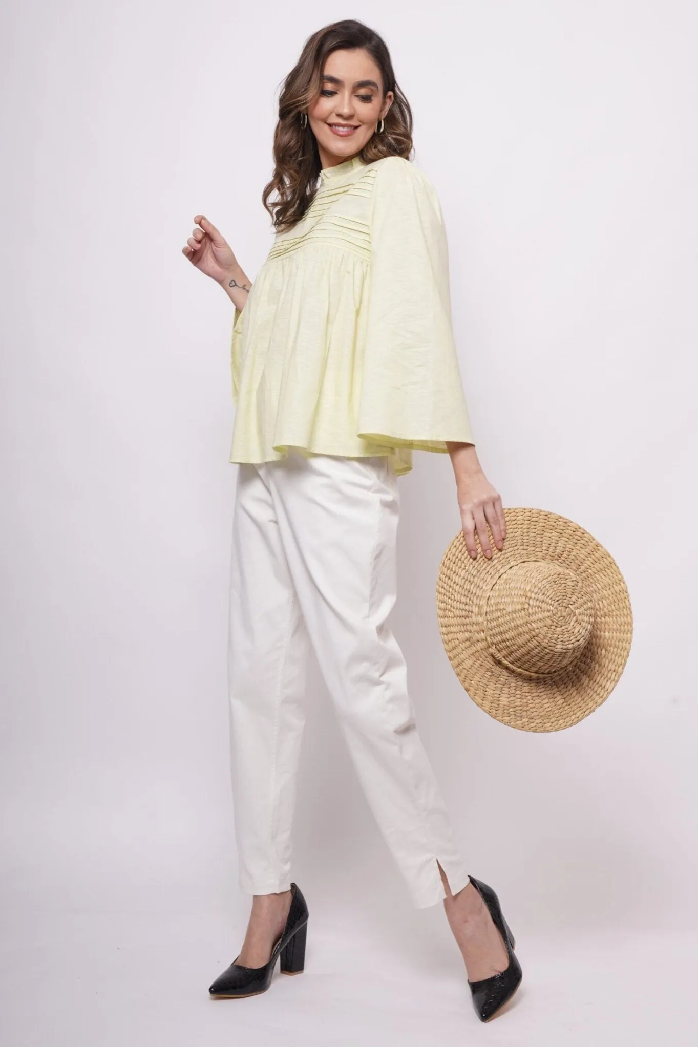 Office Wear Pintuck Mint Green Top