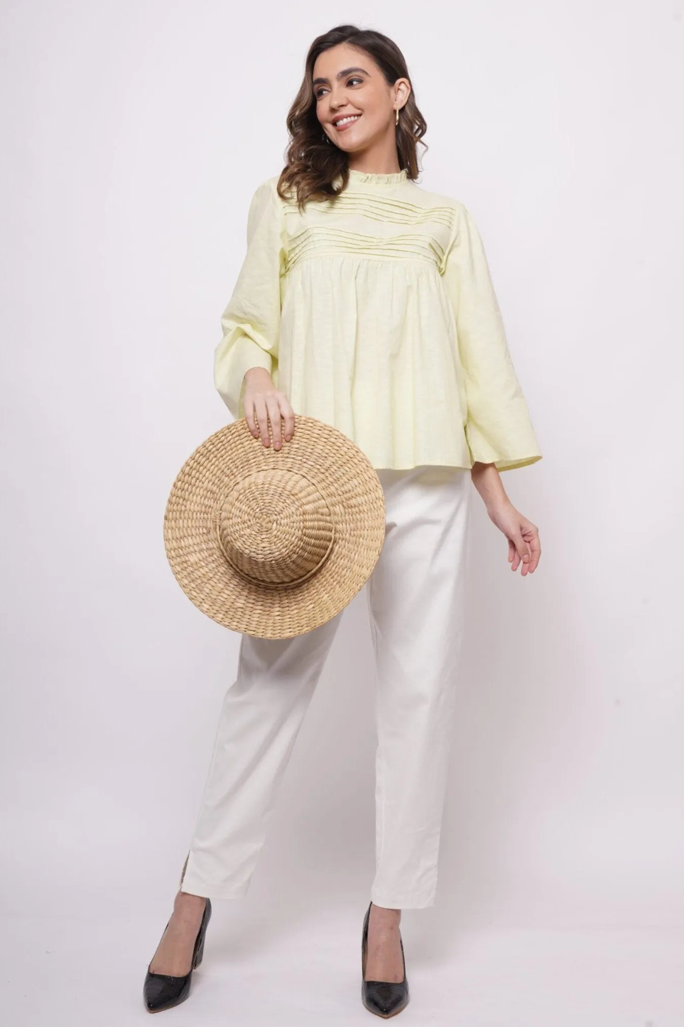 Office Wear Pintuck Mint Green Top