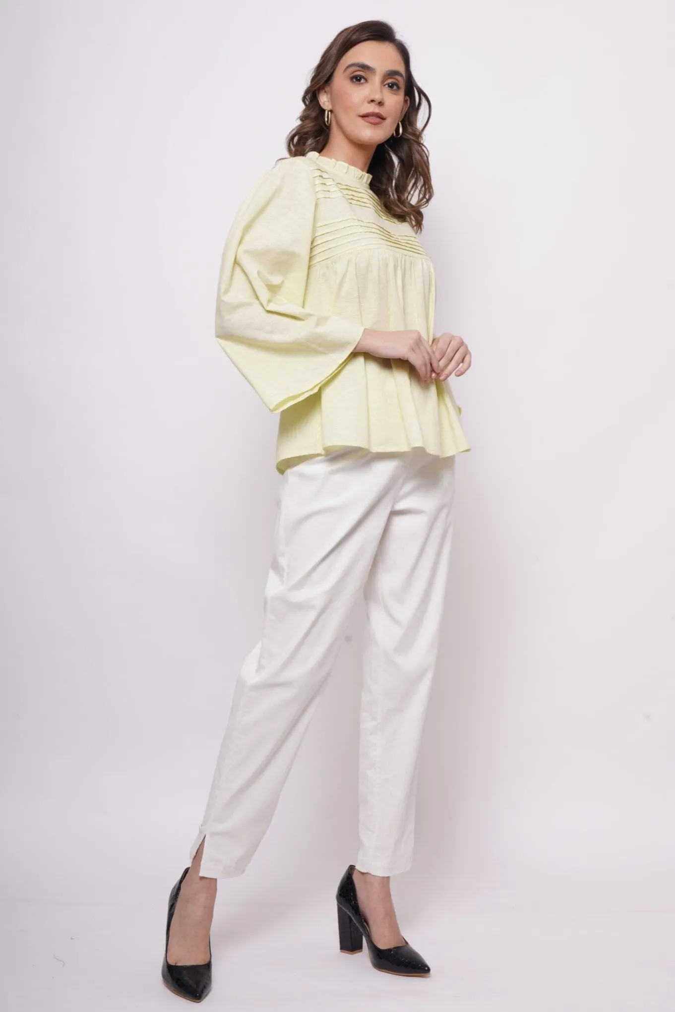 Office Wear Pintuck Mint Green Top