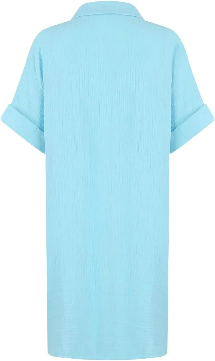 Palaver Summer Dresses for Women 2025 Casual Button Down Short Sleeve Tshirt Dress Beach Vacation Midi Dresses with Pockets