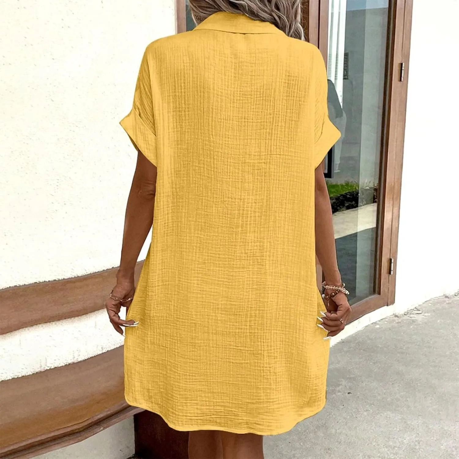 Palaver Summer Dresses for Women 2025 Casual Button Down Short Sleeve Tshirt Dress Beach Vacation Midi Dresses with Pockets