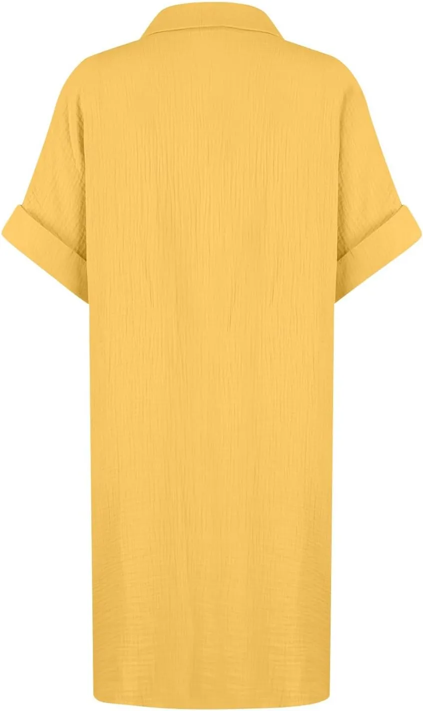 Palaver Summer Dresses for Women 2025 Casual Button Down Short Sleeve Tshirt Dress Beach Vacation Midi Dresses with Pockets