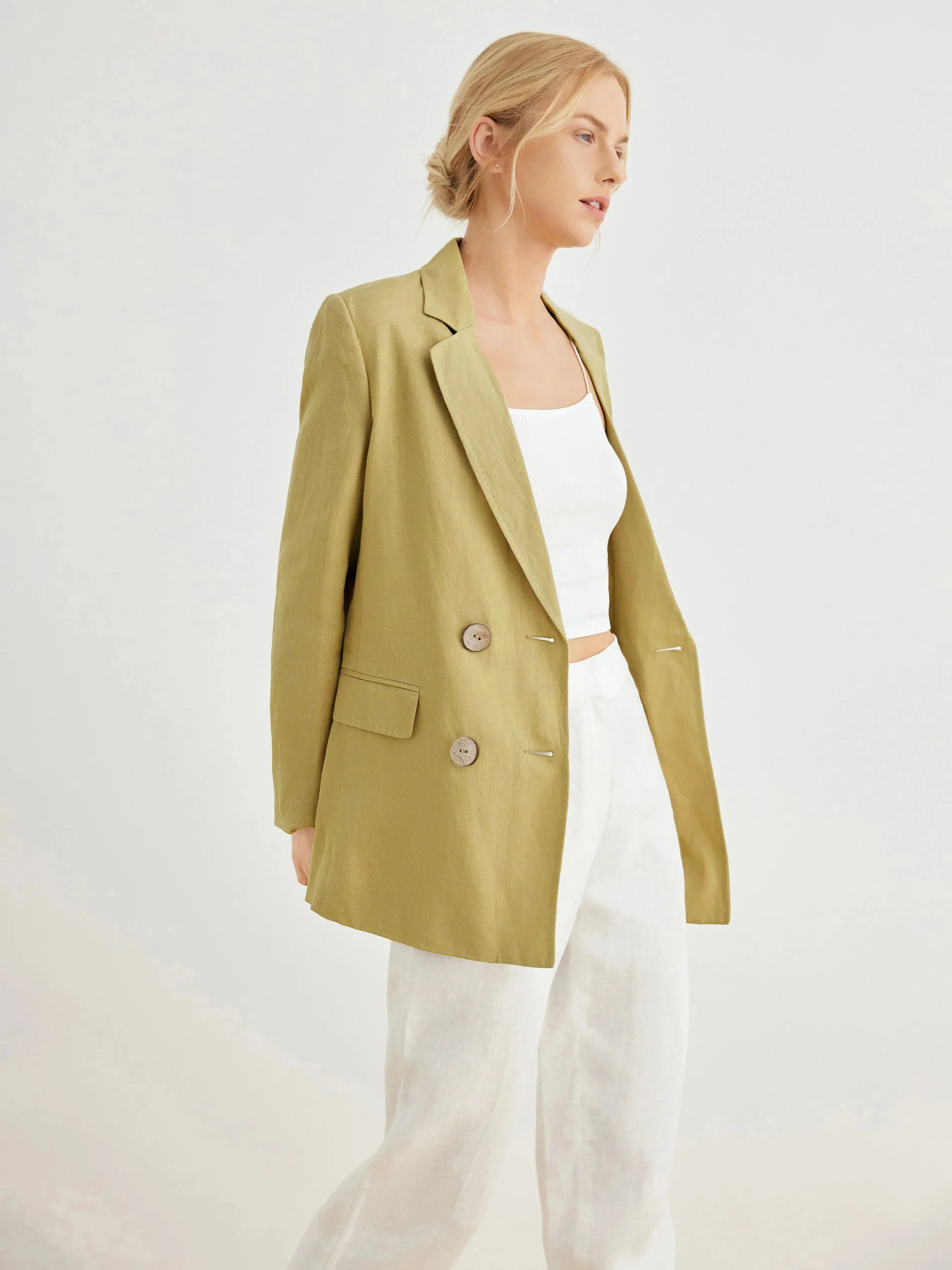 Peyton 100% Linen Double-Breasted Boyfriend Blazer