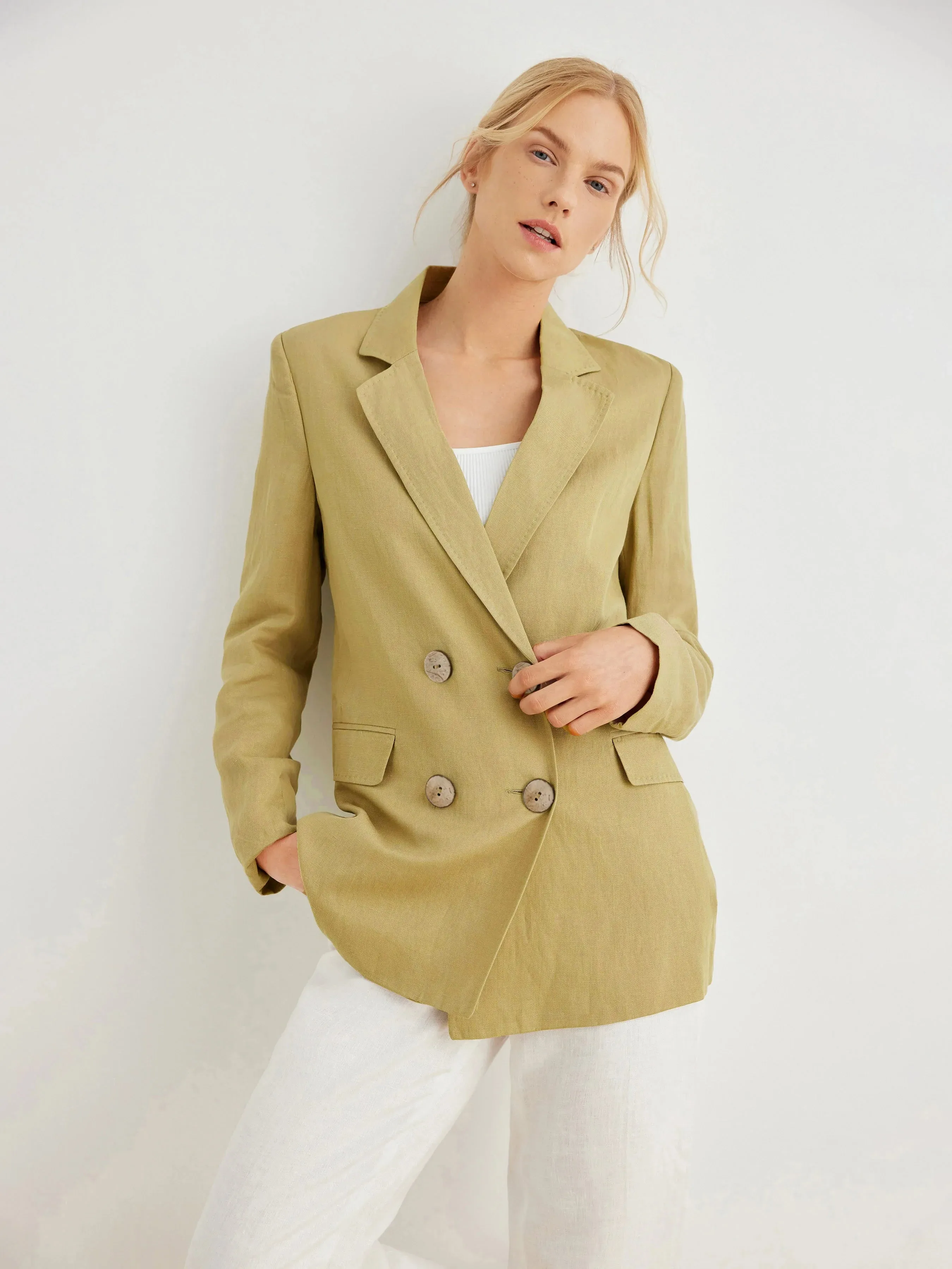 Peyton 100% Linen Double-Breasted Boyfriend Blazer