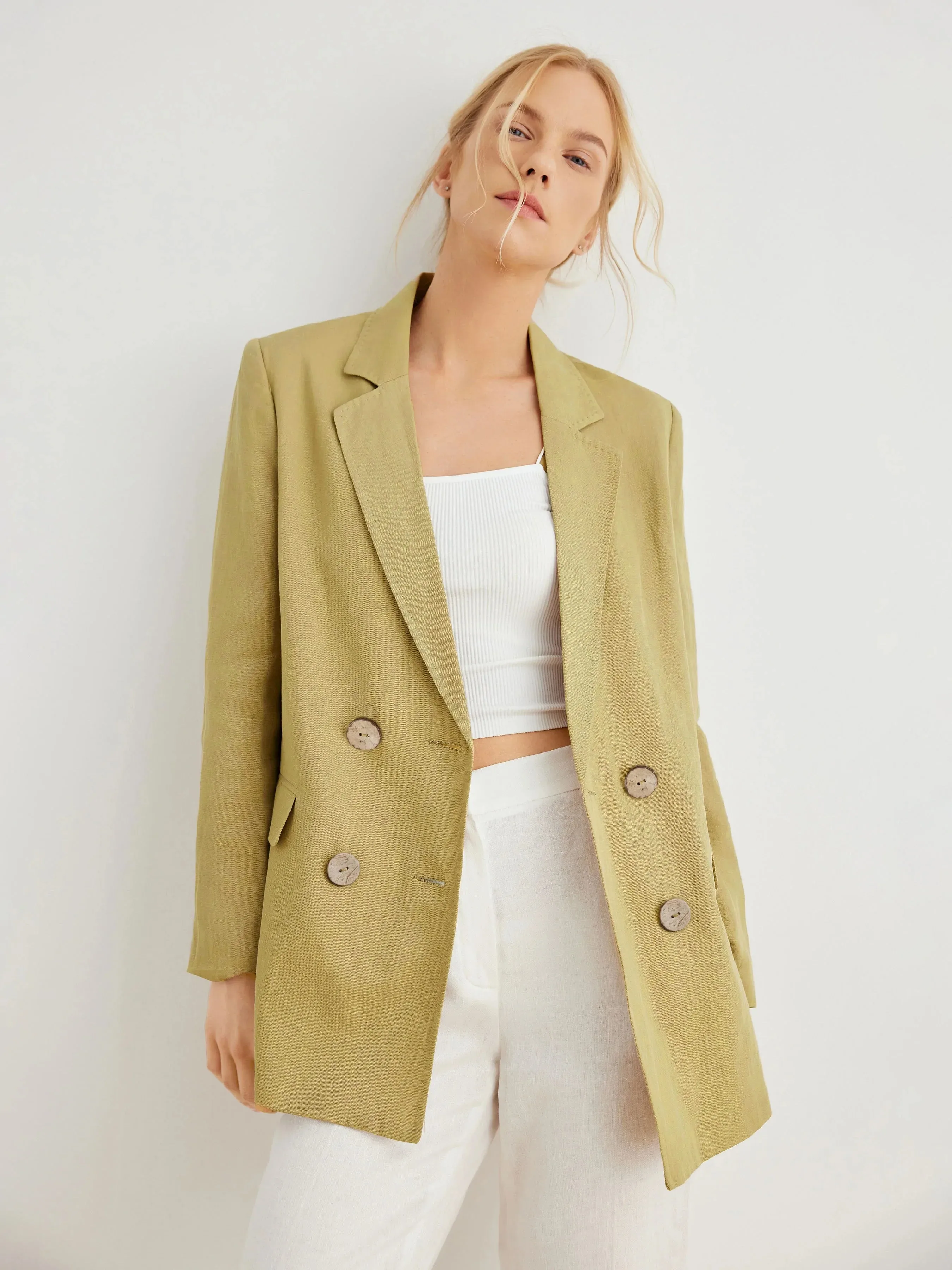 Peyton 100% Linen Double-Breasted Boyfriend Blazer