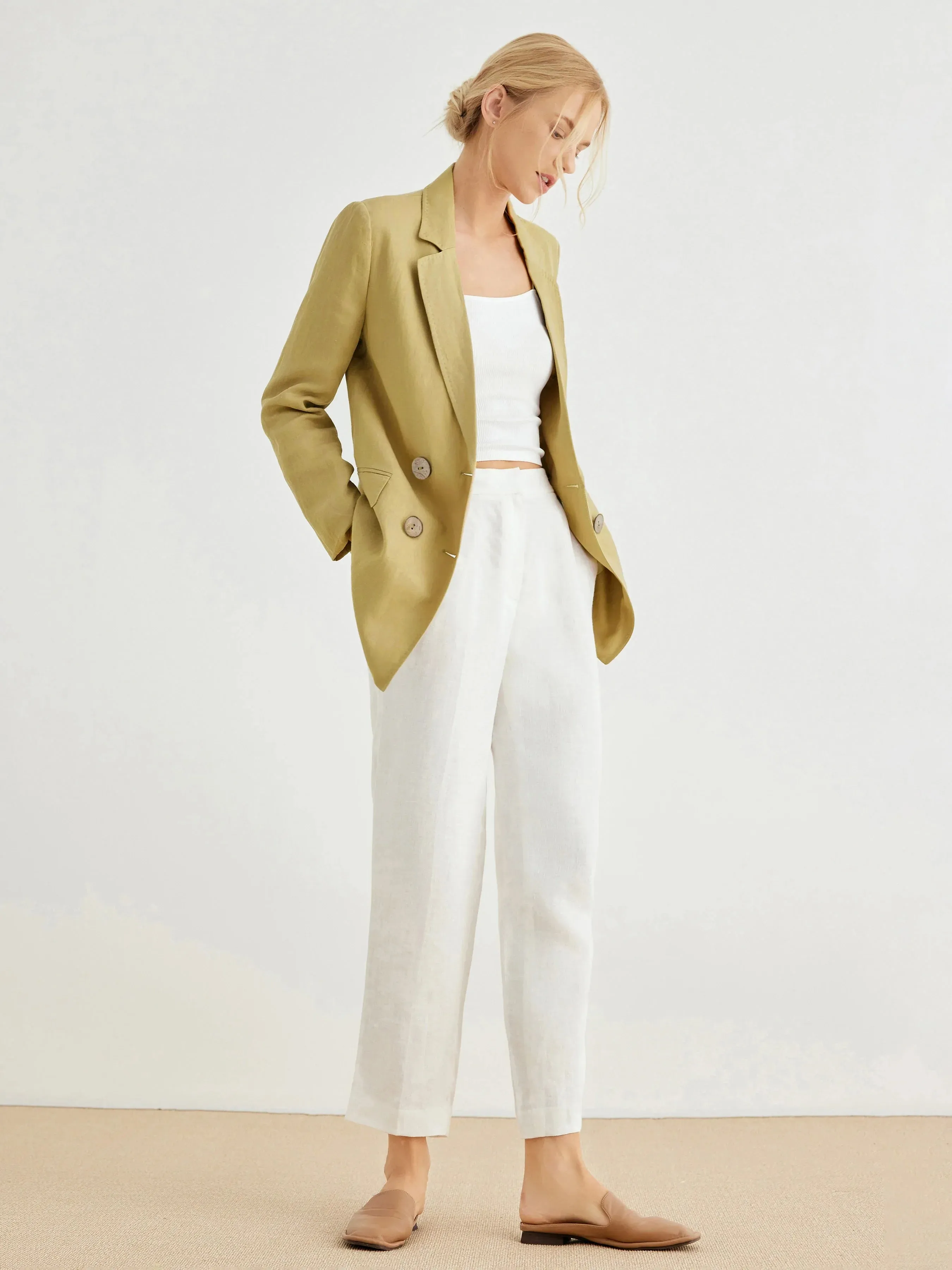 Peyton 100% Linen Double-Breasted Boyfriend Blazer