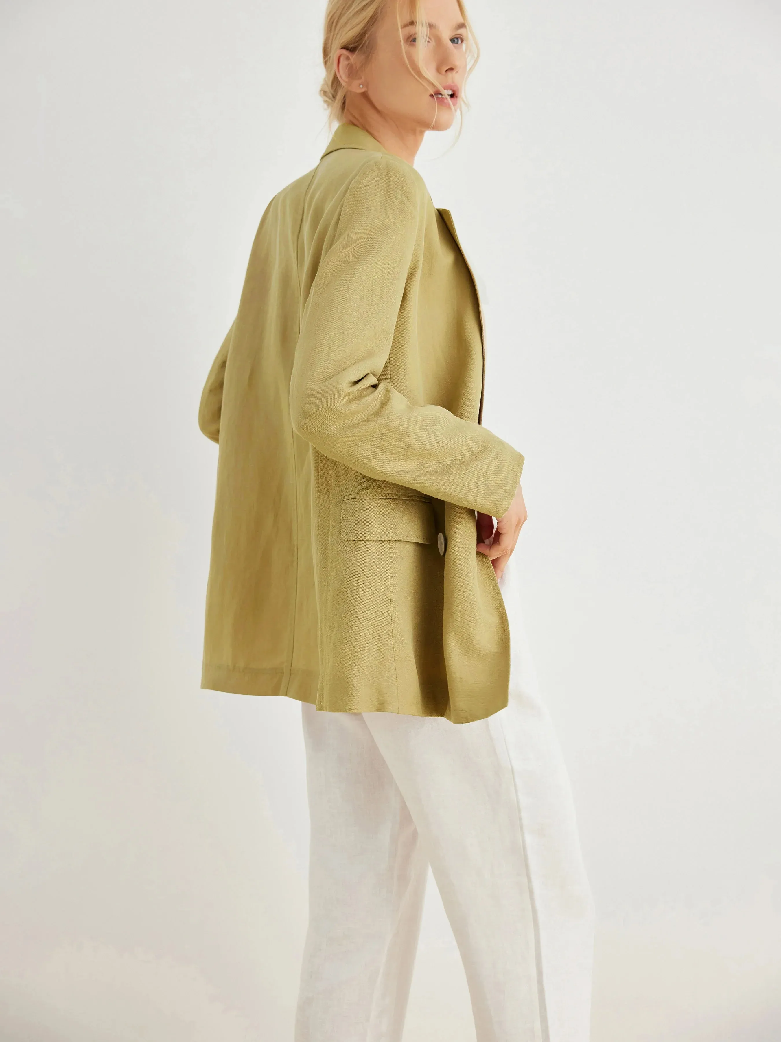 Peyton 100% Linen Double-Breasted Boyfriend Blazer