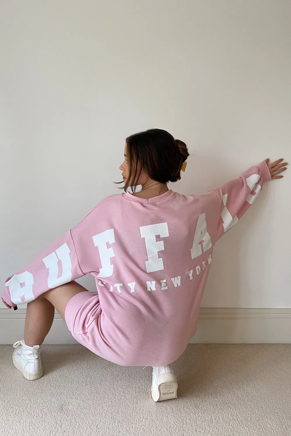 Pink Buffalo Slogan Oversized Sweatshirt Jumper Dress