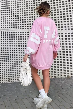 Pink Buffalo Slogan Oversized Sweatshirt Jumper Dress