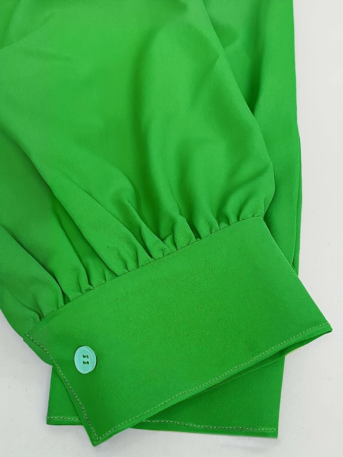 Plus Size Casual  Solid Button Up Lantern Sleeve Turn Down Collar Blouse