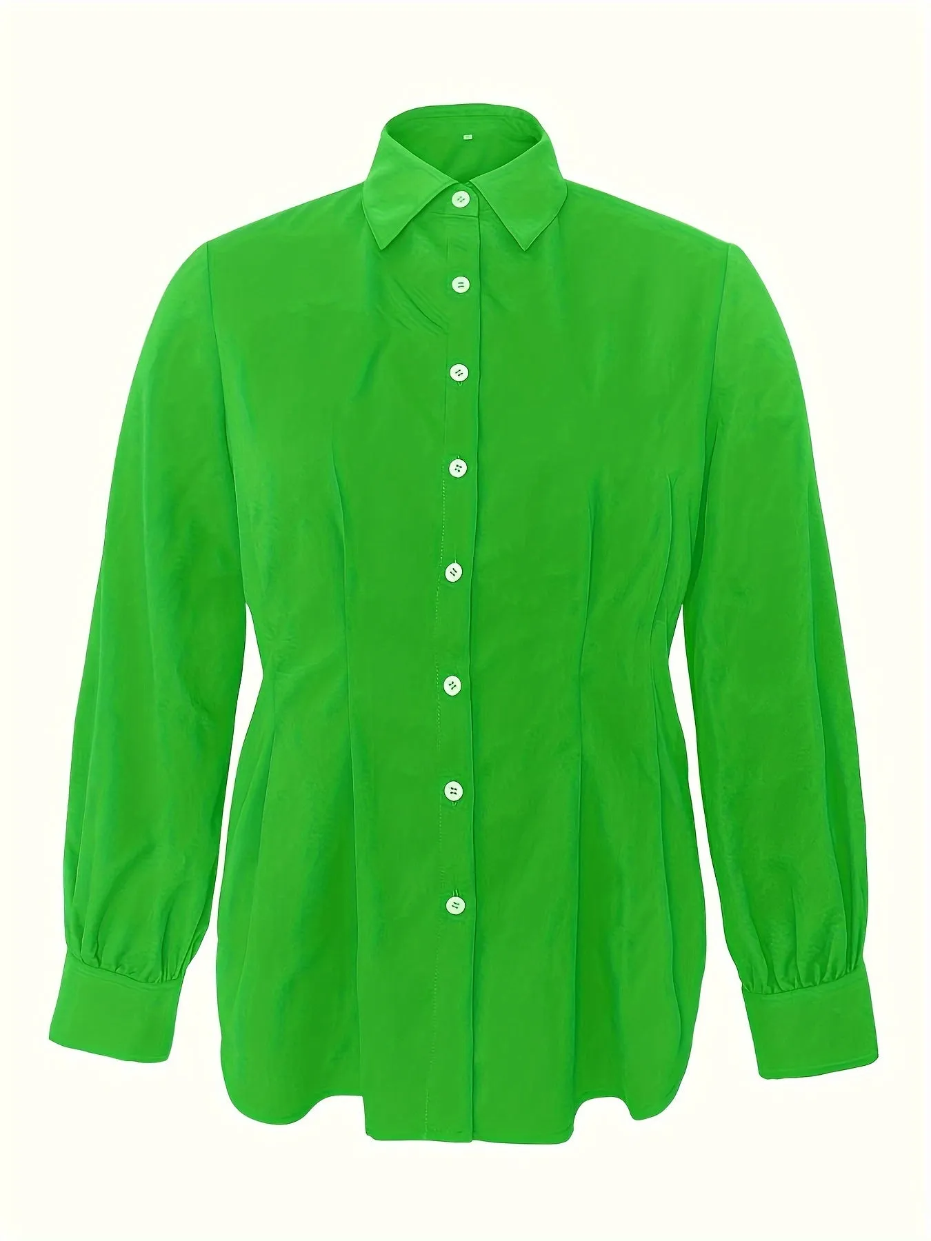 Plus Size Casual  Solid Button Up Lantern Sleeve Turn Down Collar Blouse