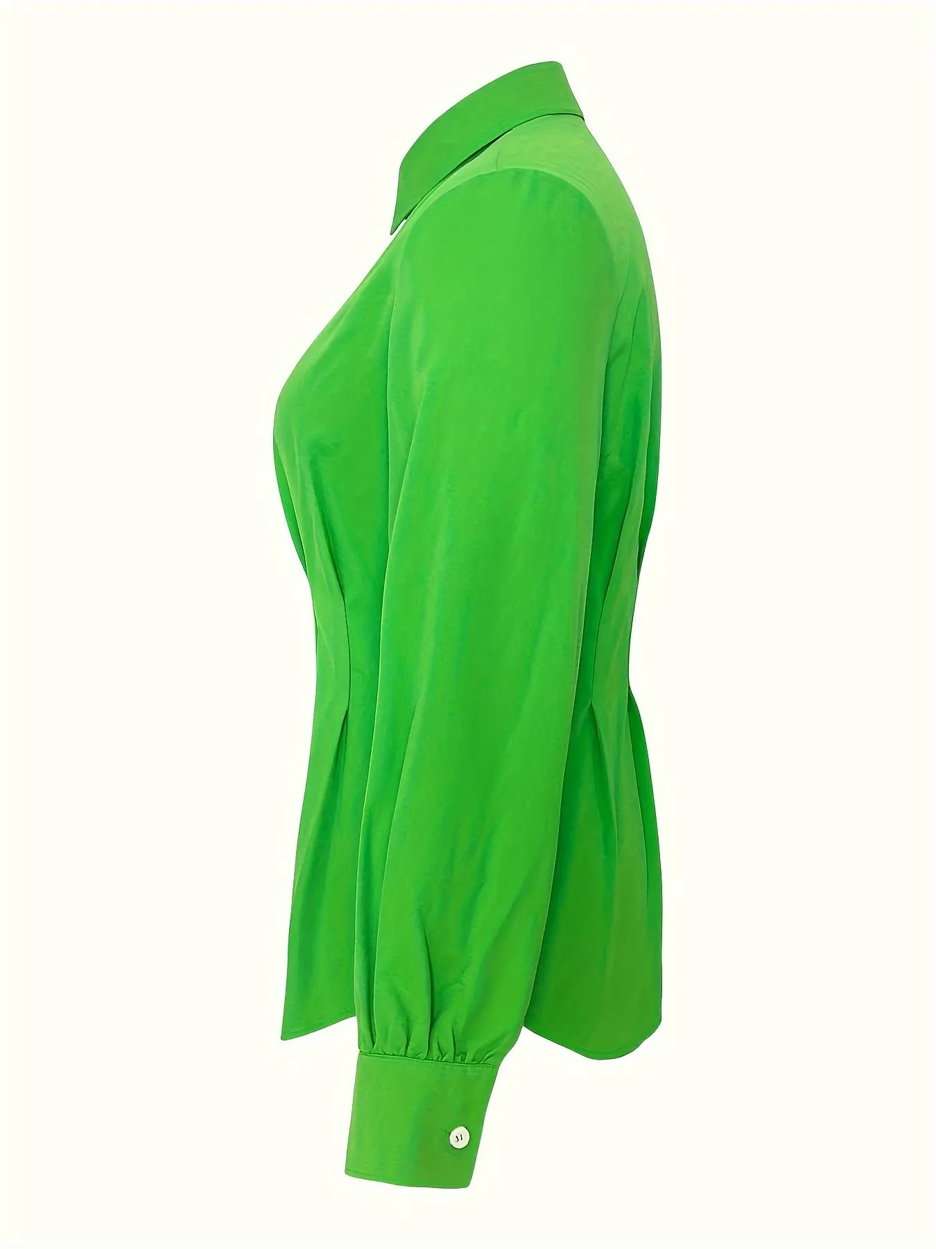 Plus Size Casual  Solid Button Up Lantern Sleeve Turn Down Collar Blouse
