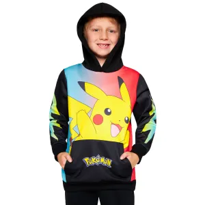 Pokemon Boys Hoodie with Cuffed Sleeves, Kangaroo Pocket - Black/Multi Pikachu