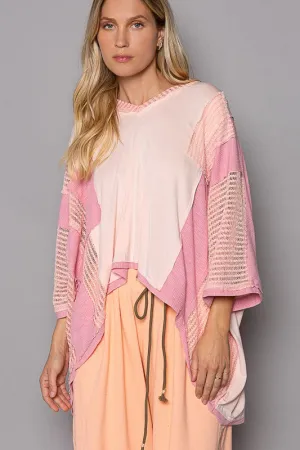 POL Oversized High-Low Contrast V-Neck Top